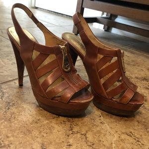 Michael Kors platform cognac leather heels zipper